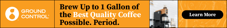 banner advertising ground control brew up to one gallon of the best quality coffee possible learn more